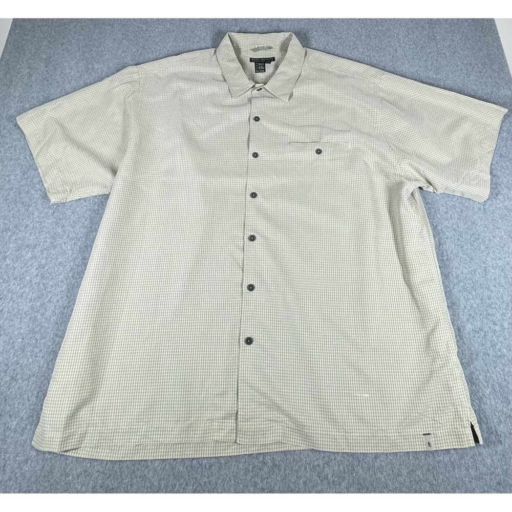 Royal Robbins Button Down Shirt‎ Mens XXL Beige Gingham Short Sleeve Relaxed
